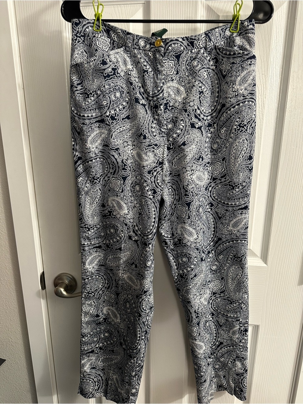 Lauren Ralph Lauren Size 10 Black White Paisley Pants Preppy Boho Stretch